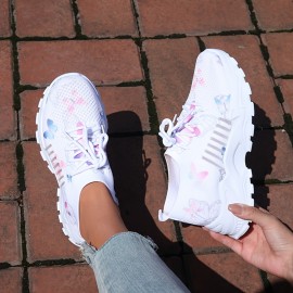 Sapatilhas casuais de moda feminina, estampado de borboletas fofas, várias opções de cores, combinação perfeita para o verão