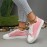 Sapatos desportivos casuais de malha respirável - Sola plana leve em borracha/tecido superior e forro interior, design de atacadores branco e verde para todas as estações