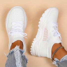 Tênis baixo simples de amarrar com renda para mulheres, sapatos leves e respiráveis, ideais para corrida e esportes.