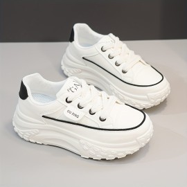 Tênis plataforma feminino na moda, tênis esportivos casuais com cadarço baixo, confortáveis para caminhadas ao ar livre