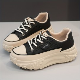 Tênis plataforma feminino na moda, tênis esportivos casuais com cadarço baixo, confortáveis para caminhadas ao ar livre