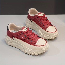 Tênis plataforma feminino na moda, tênis esportivos casuais com cadarço baixo, confortáveis para caminhadas ao ar livre