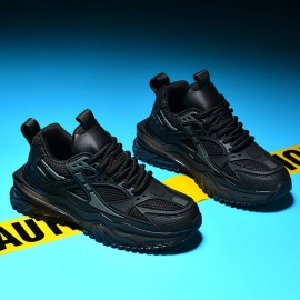 Sapatos de pai em malha para homem 38-46 - Tamanho grande, ténis de corrida respiráveis com absorção de choque, leves e confortáveis, design versátil de baixo corte em preto/bege/branco, sola de borracha, fecho de atacadores, sapatos confortáveis para cam