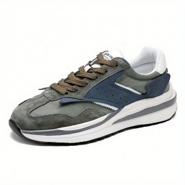 Tenis Masculinos de Sola Grossa Retrô - Aumento de Altura com Solado Antiderrapante e Amortecedor em PVC, Design Vintage Envelhecido à Mão, Cano Baixo Resistente para Uso Casual e Esportivo