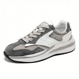 Tenis Masculinos de Sola Grossa Retrô - Aumento de Altura com Solado Antiderrapante e Amortecedor em PVC, Design Vintage Envelhecido à Mão, Cano Baixo Resistente para Uso Casual e Esportivo