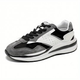 Tenis Masculinos de Sola Grossa Retrô - Aumento de Altura com Solado Antiderrapante e Amortecedor em PVC, Design Vintage Envelhecido à Mão, Cano Baixo Resistente para Uso Casual e Esportivo