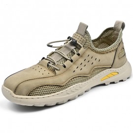 Tenis Esportivos Masculinos Leves e Respiráveis de Malha - Sapatilhas Casuais Baixas com Cadarços Elásticos, Bico Redondo & Solado de Borracha Durável para Condução ao Ar Livre, Caminhada, Primavera Verão - Bege, Sapatos Sneakers, Calçados para Hiking