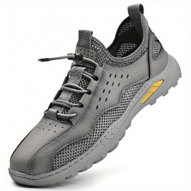 Tenis Esportivos Masculinos Leves e Respiráveis de Malha - Sapatilhas Casuais Baixas com Cadarços Elásticos, Bico Redondo & Solado de Borracha Durável para Condução ao Ar Livre, Caminhada, Primavera Verão - Bege, Sapatos Sneakers, Calçados para Hiking