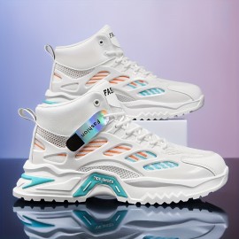 Sapatos casuais masculinos, Novos tênis esportivos de malha versáteis de cano alto, Solas grossas masculinas, Sapatos brancos pequenos de altura alta