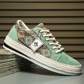 Calçado de Lona Masculino - Design Geométrico Estiloso, Sapatos Casuais com Cadarço e Sola de Espadrille para Atividades ao Ar Livre e Uso Diário