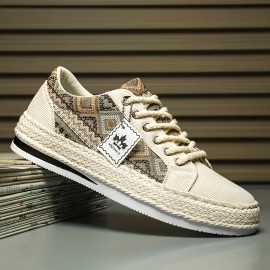 Calçado de Lona Masculino - Design Geométrico Estiloso, Sapatos Casuais com Cadarço e Sola de Espadrille para Atividades ao Ar Livre e Uso Diário