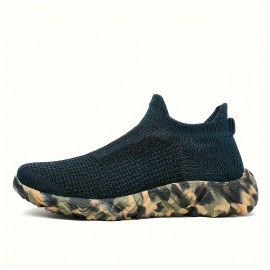 [Sólidos] Tênis Slip-On Respiráveis para Homens, Estilo Vintage Casual Esportivo, Parte Superior de Tecido de Cor Sólida com Sola de Borracha, Design de Cano Baixo com Ponta Redonda para Caminhadas, Treino & Uso Diário - Conforto para Todas as Estações