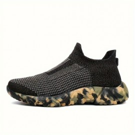 [Sólidos] Tênis Slip-On Respiráveis para Homens, Estilo Vintage Casual Esportivo, Parte Superior de Tecido de Cor Sólida com Sola de Borracha, Design de Cano Baixo com Ponta Redonda para Caminhadas, Treino & Uso Diário - Conforto para Todas as Estações