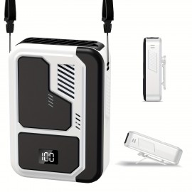 Ventilador Portátil de Pescoço, Motor sem Escovas Potente com Visor Digital e 3 Velocidades do Vento, Bateria Grande de 3000mAh, Função de Lanterna LED de Emergência, Adequado para Trabalho ao Ar Livre, Acampamento, Pesca Selvagem, Passeios de Primav