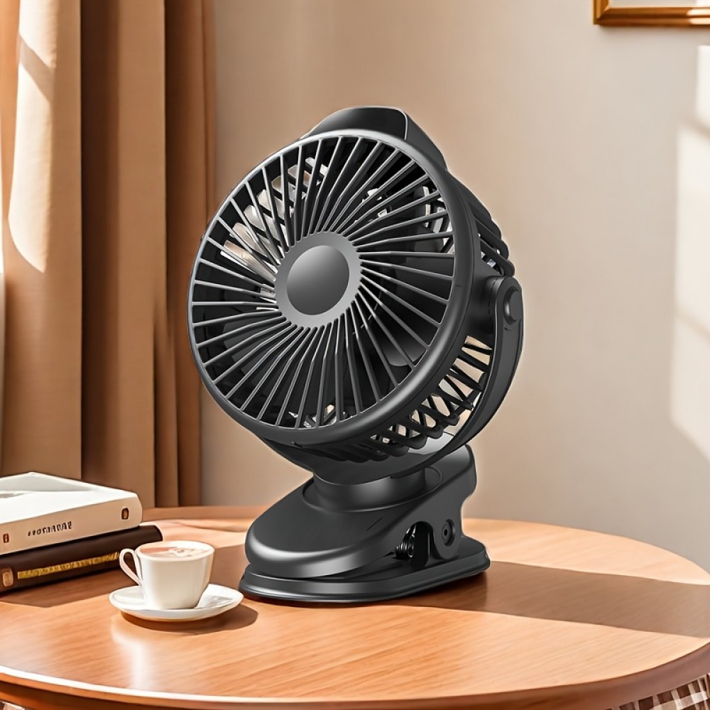 Ventilador portátil de 2000mAh com bateria, ventilador silencioso com clipe, ventilador USB, três ventiladores com tela, adequado para mesa de escritório, banco traseiro do carro, bicicleta, acampamento ao ar livre, preto
