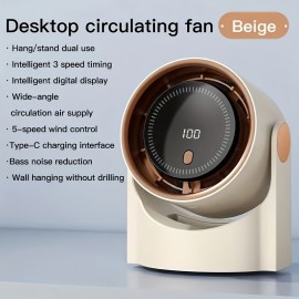 Ventilador portátil recarregável via USB | 100 níveis de resfriamento ajustáveis | Montagem na parede e mesa | Resfriamento rápido | Display digital | Adequado para casa, escritório, cozinha, banheiro e camping ao ar livre | Design roxo, ventilador compac