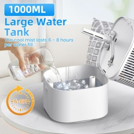 Ar Condicionado Portátil, Humidificador De Ar, Ventilador De Mesa, Ventilador De Resfriamento, Mini Ar Condicionado, 4 Em 1 Mini Ar Condicionado Evaporativo Ventilador De Resfriamento De Ar Com Tanque De Água De 33,81 Onças, 3 Velocidades E 7 Luzes LED, T