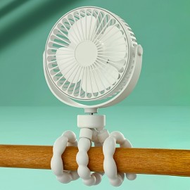 Ventilador elétrico recarregável por USB, ventilador rotativo de 360 graus, mini ventilador octopus portátil, ventilador de arrefecimento portátil de 3 velocidades, adequado para cabides, suportes, embalagens, exterior, secretária, escritório e muitos out