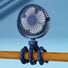 Ventilador elétrico recarregável por USB, ventilador rotativo de 360 graus, mini ventilador octopus portátil, ventilador de arrefecimento portátil de 3 velocidades, adequado para cabides, suportes, embalagens, exterior, secretária, escritório e muitos out