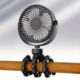 Ventilador elétrico recarregável por USB, ventilador rotativo de 360 graus, mini ventilador octopus portátil, ventilador de arrefecimento portátil de 3 velocidades, adequado para cabides, suportes, embalagens, exterior, secretária, escritório e muitos out
