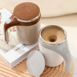 Copo de viagem automático de mistura magnética - Carregamento USB, adequado para várias bebidas, ótimo para café, leite, chocolate, mocha - (Branco, Café) Copo de café portátil | Recipiente de bebida de moda (2 peças - Incluindo copo e cabo de carregament