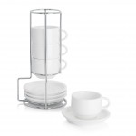 Conjunto de 4 Copos de Espresso Empilháveis de Porcelana Sweese de 2.5 Onças com Pires e Suporte Metálico