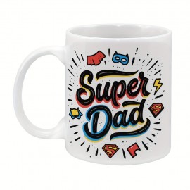1pc, Caneca De Cerâmica, Caneca Super Pai De 11 Onças - Design Com Inspiração Em Desenhos Animados Com Elementos De Super-heróis Manualmente Desenhados, Contornos Dinâmicos E Cores Vibrantes, Presente Esquisito Para O Dia Do Pai, Aniversário Do Pai Ou Apr