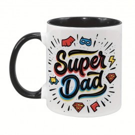 1pc, Caneca De Cerâmica, Caneca Super Pai De 11 Onças - Design Com Inspiração Em Desenhos Animados Com Elementos De Super-heróis Manualmente Desenhados, Contornos Dinâmicos E Cores Vibrantes, Presente Esquisito Para O Dia Do Pai, Aniversário Do Pai Ou Apr