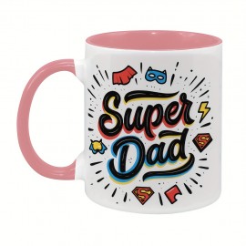1pc, Caneca De Cerâmica, Caneca Super Pai De 11 Onças - Design Com Inspiração Em Desenhos Animados Com Elementos De Super-heróis Manualmente Desenhados, Contornos Dinâmicos E Cores Vibrantes, Presente Esquisito Para O Dia Do Pai, Aniversário Do Pai Ou Apr