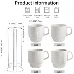 Conjunto de Canecas de Café em Cerâmica KOOV com Suporte, Caneca de 16oz para Café, Chá, Cacau, Conjunto Empilhável de 4 Canecas de Café em Cerâmica, Grande Conjunto de 4 Canecas de Café, Grandes Canecas de Café para Mulheres e Homens (Branco)