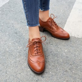 Sapatos Brogue Femininos, Calçados Diários Elegantes, Retro Oxford, Plataformas, Confortáveis, Com Cordões, Baixos, Casuais, Versáteis, Respiráveis, Para Mulheres.