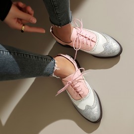 Sapatos Brogue Femininos, Calçados Diários Elegantes, Retro Oxford, Plataformas, Confortáveis, Com Cordões, Baixos, Casuais, Versáteis, Respiráveis, Para Mulheres.