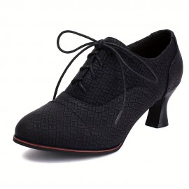 Calçados Elegantes Femininos para Escritório e Festa - Palmilha Acolchoada & Sola Antiderrapante de Borracha - Fechamento com Cadarço - Calçado Formal e Casual para Todas as Estações - Capa Sintética PU (Preto/Acento Vermelho) - Eventos Profissionais e No