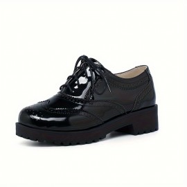 Sapatos Oxford Vintage para Mulheres com Ponta de Asa - Salto Grosso, Brogue com Cadarço e Forro de Tecido Respirável, Design de Ponta Redonda, Confortáveis para Trabalho, Casual e Ocasiões Especiais, Sapatos para Ocasiões Especiais | Sapatos Oxford Vinta