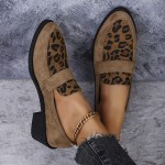 Saltos Oxford femininos de primavera retrô com estampa de leopardo e salto grosso
