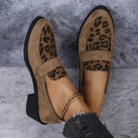 Saltos Oxford femininos de primavera retrô com estampa de leopardo e salto grosso