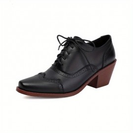 Mulheres Sapatos Mary Jane Vintage com Cadarço e Salto Bloco - Detalhe Brogue Quadrado, Cabedal Sintético PU & Sol de Borracha, Oxford para Uso Casual e Formal, Calçados Clássicos e Duráveis, Design Elegante para o Dia a Dia, Qualidade em Artesanato, Idea
