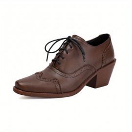 Mulheres Sapatos Mary Jane Vintage com Cadarço e Salto Bloco - Detalhe Brogue Quadrado, Cabedal Sintético PU & Sol de Borracha, Oxford para Uso Casual e Formal, Calçados Clássicos e Duráveis, Design Elegante para o Dia a Dia, Qualidade em Artesanato, Idea