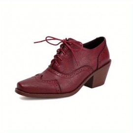Mulheres Sapatos Mary Jane Vintage com Cadarço e Salto Bloco - Detalhe Brogue Quadrado, Cabedal Sintético PU & Sol de Borracha, Oxford para Uso Casual e Formal, Calçados Clássicos e Duráveis, Design Elegante para o Dia a Dia, Qualidade em Artesanato, Idea
