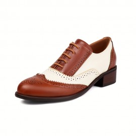Mulheres - Sapatilhas Oxford Vintage com Cadarço e Detalhes de Brogue, Bico Fino em PU, Sol Confortável para Uso Casual ou Formal, Pretas e Brancas, Calçados Duráveis e Respiráveis, Sapatos Versáteis, Design Clássico, Ideal para Compradores Fashion