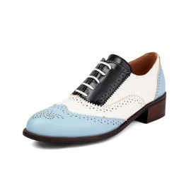 Mulheres - Sapatilhas Oxford Vintage com Cadarço e Detalhes de Brogue, Bico Fino em PU, Sol Confortável para Uso Casual ou Formal, Pretas e Brancas, Calçados Duráveis e Respiráveis, Sapatos Versáteis, Design Clássico, Ideal para Compradores Fashion