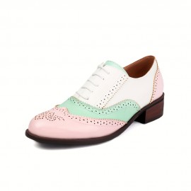 Mulheres - Sapatilhas Oxford Vintage com Cadarço e Detalhes de Brogue, Bico Fino em PU, Sol Confortável para Uso Casual ou Formal, Pretas e Brancas, Calçados Duráveis e Respiráveis, Sapatos Versáteis, Design Clássico, Ideal para Compradores Fashion