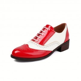 Mulheres - Sapatilhas Oxford Vintage com Cadarço e Detalhes de Brogue, Bico Fino em PU, Sol Confortável para Uso Casual ou Formal, Pretas e Brancas, Calçados Duráveis e Respiráveis, Sapatos Versáteis, Design Clássico, Ideal para Compradores Fashion