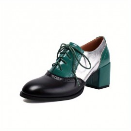 Sapatos elegantes de sola macia para mulheres, com atacadores e salto alto pontiagudo, confortáveis e de bloco grosso, ideais para festas, uso diário e trabalho em escritório.