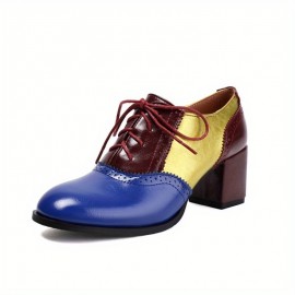 Sapatos elegantes de sola macia para mulheres, com atacadores e salto alto pontiagudo, confortáveis e de bloco grosso, ideais para festas, uso diário e trabalho em escritório.