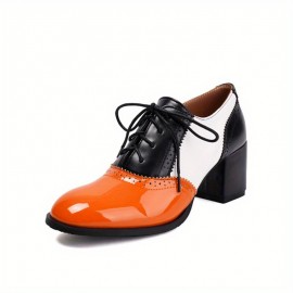 Sapatos elegantes de sola macia para mulheres, com atacadores e salto alto pontiagudo, confortáveis e de bloco grosso, ideais para festas, uso diário e trabalho em escritório.