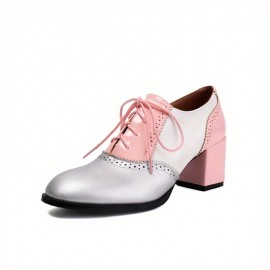 Sapatos elegantes de sola macia para mulheres, com atacadores e salto alto pontiagudo, confortáveis e de bloco grosso, ideais para festas, uso diário e trabalho em escritório.