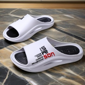 Chinelos Leves de PVC Antiderrapantes para Homens - Conforto Sem Odor como Nuvem, Duráveis para Todas as Estações Interna/Externa com Design de Letras, Preto & Verde Neon, Sandálias para Pés Largos, Calçado Elegante e Respirável