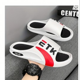 Novos Chinelos Masculinos de Alta Qualidade Antiderrapantes em PVC com Estampa de Letras Ousadas, Branco Marfim para Uso Interno/Externo - Presente Confortável para Marido ou Namorado, Calçado Esportivo Slip-on | Forro Aconchegante