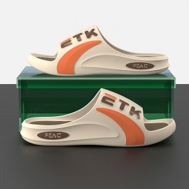 Novos Chinelos Masculinos de Alta Qualidade Antiderrapantes em PVC com Estampa de Letras Ousadas, Branco Marfim para Uso Interno/Externo - Presente Confortável para Marido ou Namorado, Calçado Esportivo Slip-on | Forro Aconchegante